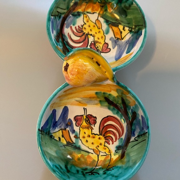 Italy Vtg Hand Painted Art Pottery Colorful Small Trinket/Dish Rooster - Picture 6 of 6